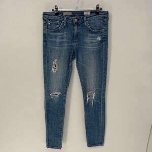 AG Adriano Goldschmied The Legging Ankle Super Skinny Distressed Jeans 29R Blue